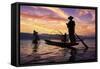 Myanmar (Burma), Shan State, Inle Lake, Local Fishermen at Sunset-Michele Falzone-Framed Stretched Canvas