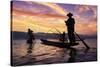 Myanmar (Burma), Shan State, Inle Lake, Local Fishermen at Sunset-Michele Falzone-Stretched Canvas