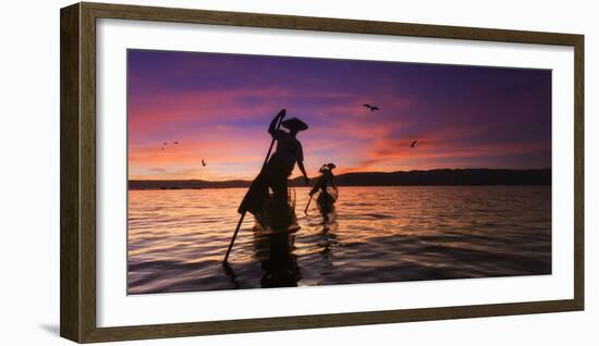 Myanmar (Burma), Shan State, Inle Lake, Local Fishermen at Sunset-Michele Falzone-Framed Photographic Print