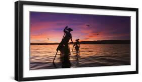 Myanmar (Burma), Shan State, Inle Lake, Local Fishermen at Sunset-Michele Falzone-Framed Photographic Print