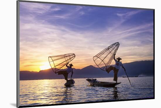 Myanmar (Burma), Shan State, Inle Lake, Local Fishermen at Sunset-Michele Falzone-Mounted Photographic Print