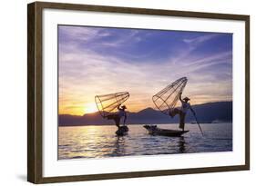 Myanmar (Burma), Shan State, Inle Lake, Local Fishermen at Sunset-Michele Falzone-Framed Photographic Print