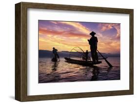 Myanmar (Burma), Shan State, Inle Lake, Local Fishermen at Sunset-Michele Falzone-Framed Photographic Print