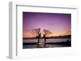 Myanmar (Burma), Shan State, Inle Lake, Local Fishermen at Sunset-Michele Falzone-Framed Photographic Print