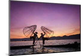 Myanmar (Burma), Shan State, Inle Lake, Local Fishermen at Sunset-Michele Falzone-Mounted Photographic Print