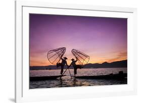 Myanmar (Burma), Shan State, Inle Lake, Local Fishermen at Sunset-Michele Falzone-Framed Photographic Print