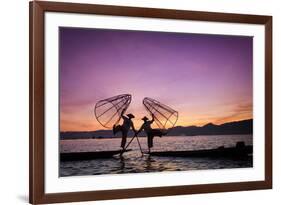 Myanmar (Burma), Shan State, Inle Lake, Local Fishermen at Sunset-Michele Falzone-Framed Photographic Print