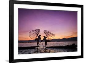 Myanmar (Burma), Shan State, Inle Lake, Local Fishermen at Sunset-Michele Falzone-Framed Photographic Print