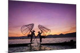 Myanmar (Burma), Shan State, Inle Lake, Local Fishermen at Sunset-Michele Falzone-Mounted Photographic Print