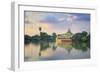 Myanmar (Burma), Yangon (Rangoon), Shwedagon Paya (Pagoda), Karaweik Hall and Kandawgyi Lake-Michele Falzone-Framed Photographic Print