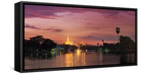 Myanmar (Burma), Yangon (Rangoon), Shwedagon Paya (Pagoda) Reflected in Kandawgyi Lake-Michele Falzone-Framed Stretched Canvas