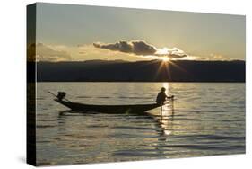 Myanmar, Inle Lake. Fisherman at Sunset-Brenda Tharp-Stretched Canvas