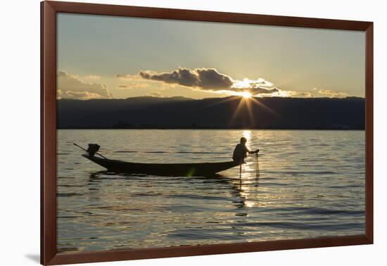 Myanmar, Inle Lake. Fisherman at Sunset-Brenda Tharp-Framed Photographic Print