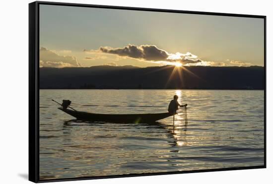Myanmar, Inle Lake. Fisherman at Sunset-Brenda Tharp-Framed Stretched Canvas