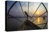 Myanmar, Inle Lake. Fishermen Rowing at Sunset-Jaynes Gallery-Stretched Canvas