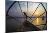 Myanmar, Inle Lake. Fishermen Rowing at Sunset-Jaynes Gallery-Mounted Photographic Print