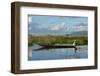 Myanmar, Inle Lake. Woman Rowing Her Dugout Past Tomatoes Growing Hydroponically on Inle Lake-Brenda Tharp-Framed Photographic Print