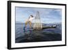 Myanmar, Inle Lake. Young Fisherman Demonstrates a Traditional Rowing Technique-Brenda Tharp-Framed Photographic Print