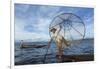 Myanmar, Inle Lake. Young Fisherman Demonstrates a Traditional Rowing Technique-Brenda Tharp-Framed Photographic Print