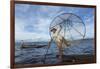 Myanmar, Inle Lake. Young Fisherman Demonstrates a Traditional Rowing Technique-Brenda Tharp-Framed Photographic Print