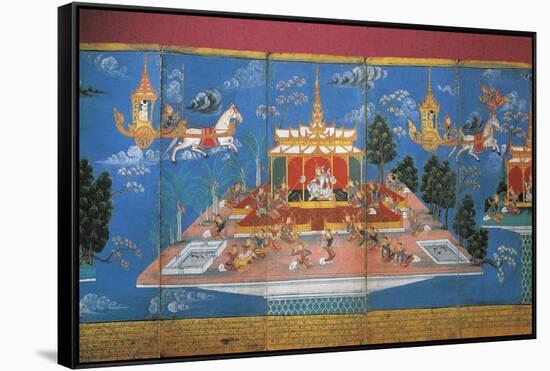 Myanmar, King Nimi Jakat Visiting the Underworld and the Skies in the Charioteer of Indra-null-Framed Stretched Canvas