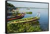 Myanmar. Mandalay. Amarapura. Taungthaman Lake. Colorful Boats-Inger Hogstrom-Framed Stretched Canvas