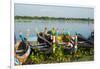 Myanmar. Mandalay. Amarapura. Taungthaman Lake. Colorful Boats-Inger Hogstrom-Framed Photographic Print