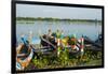 Myanmar. Mandalay. Amarapura. Taungthaman Lake. Colorful Boats-Inger Hogstrom-Framed Photographic Print