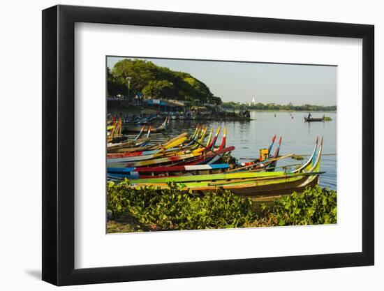 Myanmar. Mandalay. Amarapura. Taungthaman Lake. Colorful Boats-Inger Hogstrom-Framed Photographic Print