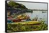 Myanmar. Mandalay. Amarapura. Taungthaman Lake. Colorful Boats-Inger Hogstrom-Framed Stretched Canvas