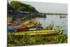 Myanmar. Mandalay. Amarapura. Taungthaman Lake. Colorful Boats-Inger Hogstrom-Stretched Canvas
