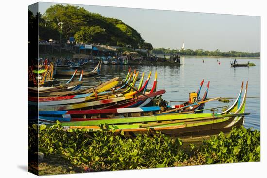 Myanmar. Mandalay. Amarapura. Taungthaman Lake. Colorful Boats-Inger Hogstrom-Stretched Canvas