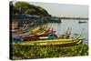 Myanmar. Mandalay. Amarapura. Taungthaman Lake. Colorful Boats-Inger Hogstrom-Stretched Canvas
