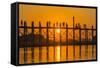 Myanmar. Mandalay. Amarapura. Tourists on the U Bein Bridge at Sunset-Inger Hogstrom-Framed Stretched Canvas