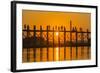 Myanmar. Mandalay. Amarapura. Tourists on the U Bein Bridge at Sunset-Inger Hogstrom-Framed Photographic Print