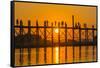 Myanmar. Mandalay. Amarapura. Tourists on the U Bein Bridge at Sunset-Inger Hogstrom-Framed Stretched Canvas