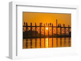 Myanmar. Mandalay. Amarapura. Tourists on the U Bein Bridge at Sunset-Inger Hogstrom-Framed Photographic Print