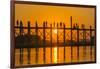 Myanmar. Mandalay. Amarapura. Tourists on the U Bein Bridge at Sunset-Inger Hogstrom-Framed Photographic Print