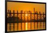 Myanmar. Mandalay. Amarapura. Tourists on the U Bein Bridge at Sunset-Inger Hogstrom-Framed Photographic Print