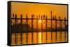 Myanmar. Mandalay. Amarapura. Tourists on the U Bein Bridge at Sunset-Inger Hogstrom-Framed Stretched Canvas