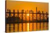 Myanmar. Mandalay. Amarapura. Tourists on the U Bein Bridge at Sunset-Inger Hogstrom-Stretched Canvas