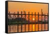 Myanmar. Mandalay. Amarapura. Tourists on the U Bein Bridge at Sunset-Inger Hogstrom-Framed Stretched Canvas