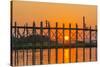 Myanmar. Mandalay. Amarapura. Tourists on the U Bein Bridge at Sunset-Inger Hogstrom-Stretched Canvas