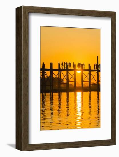 Myanmar. Mandalay. Amarapura. Tourists on the U Bein Bridge at Sunset-Inger Hogstrom-Framed Photographic Print