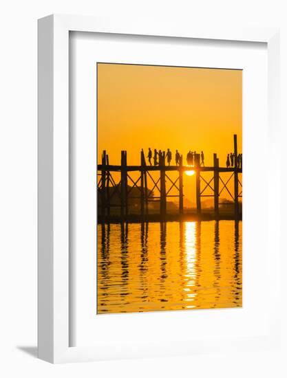 Myanmar. Mandalay. Amarapura. Tourists on the U Bein Bridge at Sunset-Inger Hogstrom-Framed Photographic Print