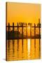 Myanmar. Mandalay. Amarapura. Tourists on the U Bein Bridge at Sunset-Inger Hogstrom-Stretched Canvas