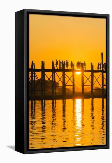 Myanmar. Mandalay. Amarapura. Tourists on the U Bein Bridge at Sunset-Inger Hogstrom-Framed Stretched Canvas