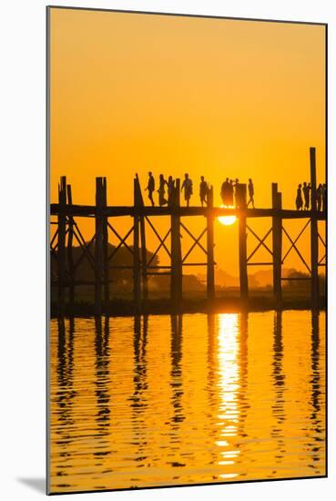 Myanmar. Mandalay. Amarapura. Tourists on the U Bein Bridge at Sunset-Inger Hogstrom-Mounted Photographic Print