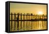 Myanmar. Mandalay. Amarapura. U-Bein Bridge at Sunset-Inger Hogstrom-Framed Stretched Canvas