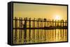 Myanmar. Mandalay. Amarapura. U-Bein Bridge at Sunset-Inger Hogstrom-Framed Stretched Canvas
